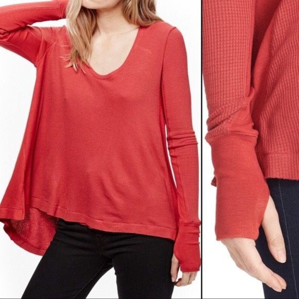 Free People We The Free Malibu Thermal Top Red Hi Low Thumbholes small
